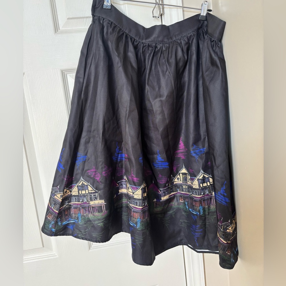 NWT WINCHESTER MYSTERY HOUSE® NOVELTY BLACK PRINT CIRCLE SKIRT - Picture 8 of 9
